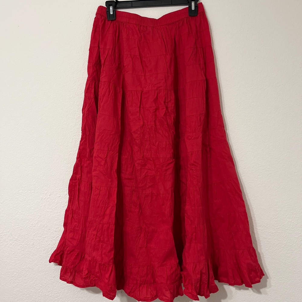 Travel Smith Red Cotton Tiered Boho Maxi Skirt Womens Size M Flowy - Picture 2 of 7